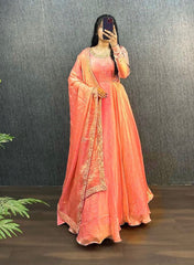 Pretty Fendy Silk Orange Color Gown