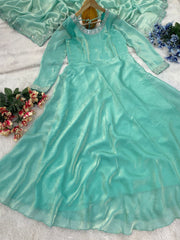 Pretty Fendy Silk Aqua Blue Color Gown