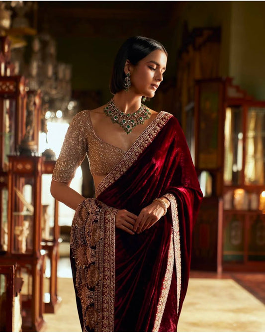 Gorgeous Thread Dori Work Maroon Color Saree