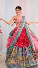 Outstanding Kalamkari Print Red Multi Color Lehenga Choli