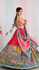 Outstanding Kalamkari Print Red Multi Color Lehenga Choli