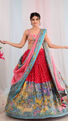 Outstanding Kalamkari Print Red Multi Color Lehenga Choli