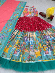 Outstanding Kalamkari Print Red Multi Color Lehenga Choli