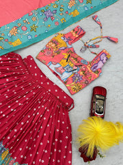 Outstanding Kalamkari Print Red Multi Color Lehenga Choli