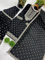 Delightful Chinon Silk Black Color Sharara Suit