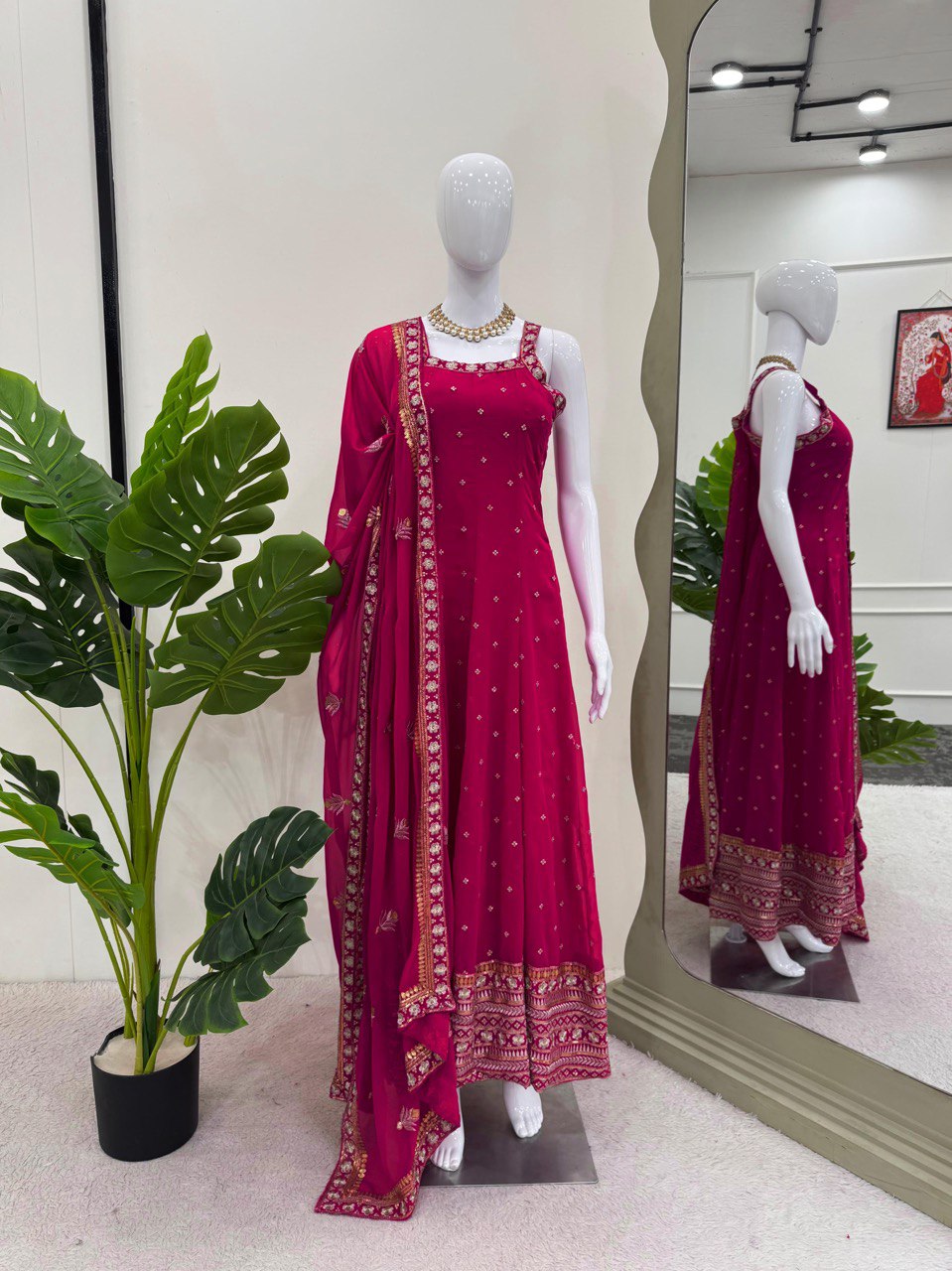 Wonderful Thread With Sequence Pink Color Gown