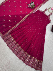 Wonderful Thread With Sequence Pink Color Gown