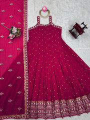 Wonderful Thread With Sequence Pink Color Gown
