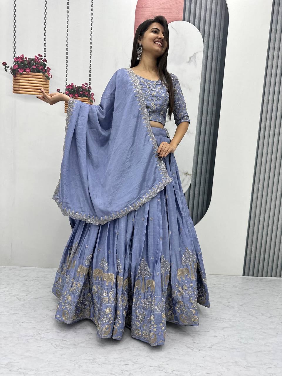 Designer Lavender Color Embroidery Work Lehenga Choli