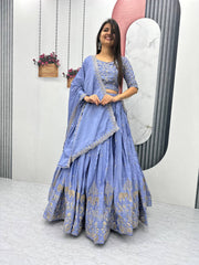 Designer Lavender Color Embroidery Work Lehenga Choli