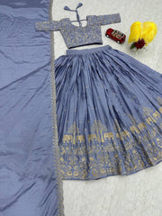 Designer Lavender Color Embroidery Work Lehenga Choli