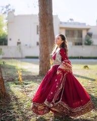 Blissful Georgette Thread Work Red Color Gown