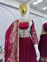 Blissful Georgette Thread Work Red Color Gown