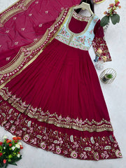 Blissful Georgette Thread Work Red Color Gown