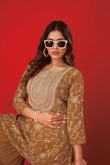 Demanding Georgette Embroidery Work Brown Color Sharara Suit