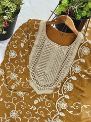 Demanding Georgette Embroidery Work Brown Color Sharara Suit