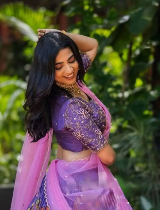 Occasion Wear Cotton Purple Multi Color Lehenga Choli