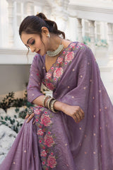 Function Wear Crush Silk Purple Color Saree