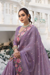 Function Wear Crush Silk Purple Color Saree
