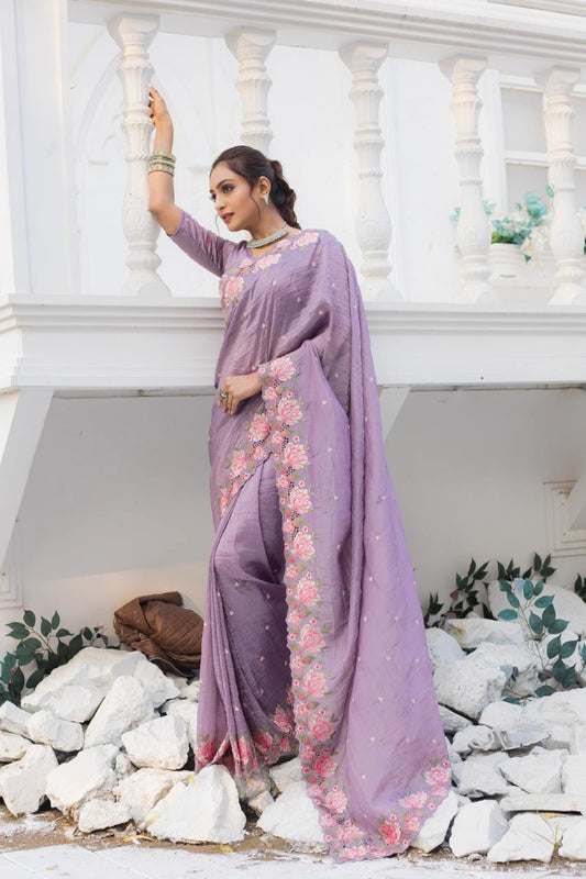 Function Wear Crush Silk Lavender Color Saree