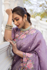 Function Wear Crush Silk Lavender Color Saree