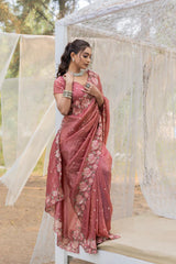 Function Wear Crush Silk Peach Color Saree