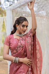 Function Wear Crush Silk Peach Color Saree