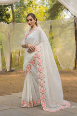 Function Wear Crush Silk White Color Saree
