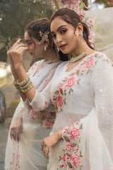 Function Wear Crush Silk White Color Saree