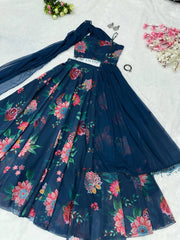 Beautiful Georgette Navy Blue Color Lehenga Choli