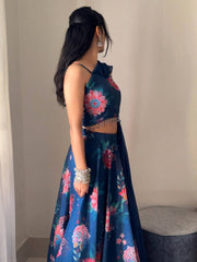 Beautiful Georgette Navy Blue Color Lehenga Choli