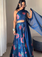 Beautiful Georgette Navy Blue Color Lehenga Choli