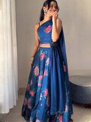 Beautiful Georgette Navy Blue Color Lehenga Choli