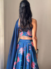 Beautiful Georgette Navy Blue Color Lehenga Choli