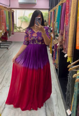 Glossy Purple Color Chinon Sequence Work Gown