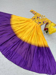 Glossy Yellow Color Chinon Sequence Work Gown