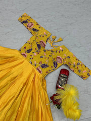 Glossy Yellow Color Chinon Sequence Work Gown