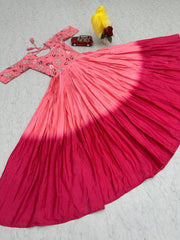 Glossy Light Pink Color Chinon Sequence Work Gown