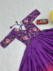 Glossy Purple Color Chinon Sequence Work Gown