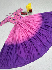 Glossy Pink Color Chinon Sequence Work Gown