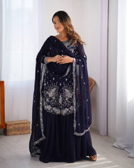 Fantastic Georgette Navy Blue Color Sharara Suit