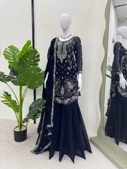 Fantastic Georgette Navy Blue Color Sharara Suit
