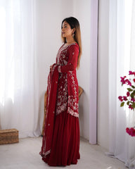 Fantastic Georgette Red Color Sharara Suit