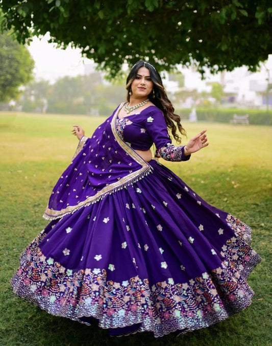 Occasion Wear Chinon Purple Color Lehenga Choli