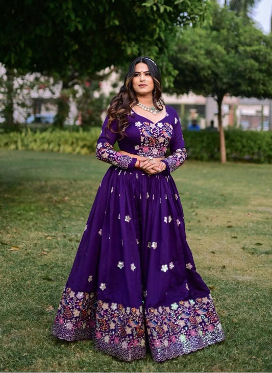 Occasion Wear Chinon Purple Color Lehenga Choli