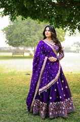 Occasion Wear Chinon Purple Color Lehenga Choli