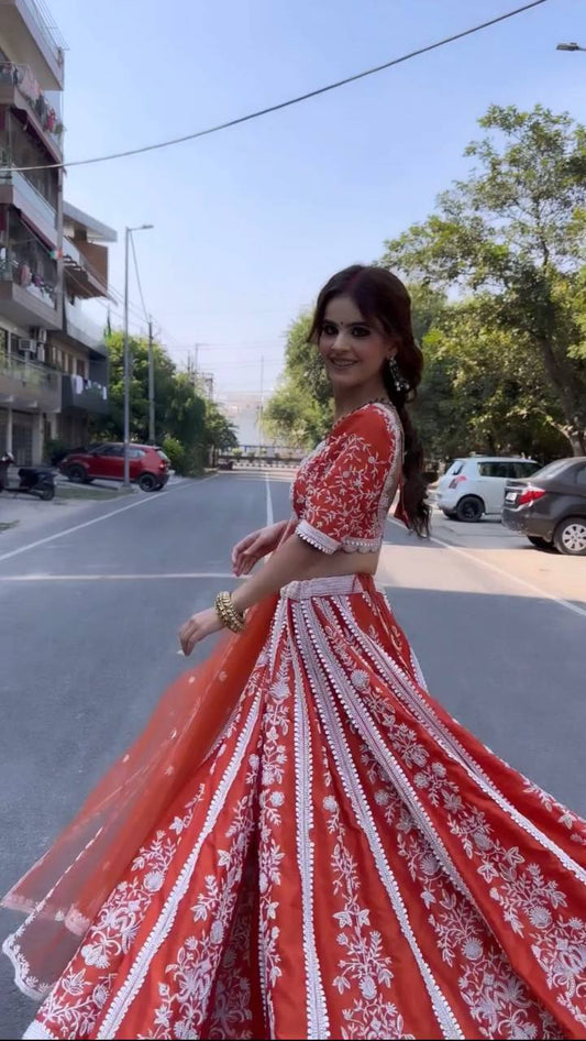 Adorable Mulmul Silk Orange Color Lehenga Choli