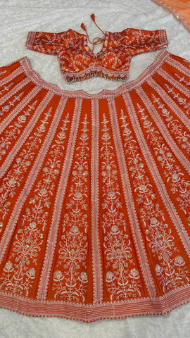 Adorable Mulmul Silk Orange Color Lehenga Choli