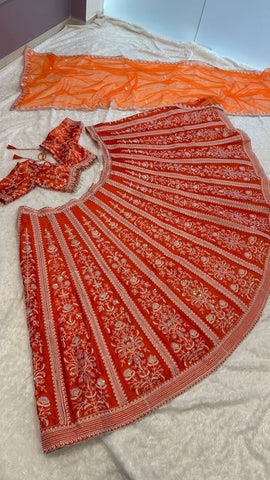 Adorable Mulmul Silk Orange Color Lehenga Choli