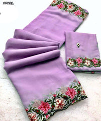 Preferable Georgette Purple Color Saree